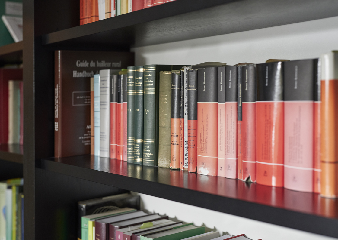 grafkrummenacher_karriere_Quereinstieg.jpg Bücherregal mit verschiedenen Gesetzesbüchern